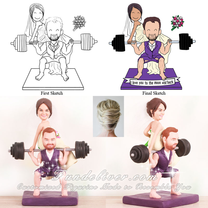 Crossfit Themed Groom Lifting Bride Cake Toppers